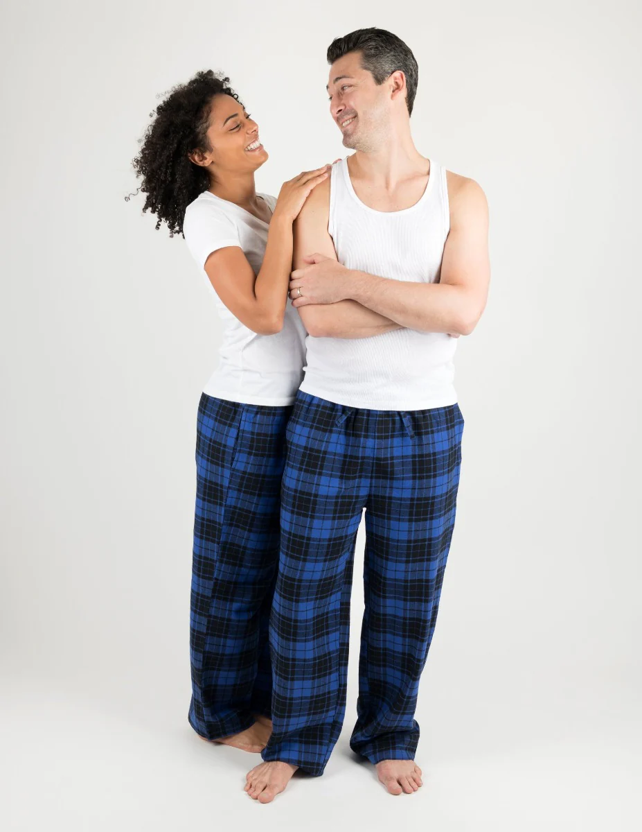 Women's Black & Navy Plaid Flannel Pants - Image 2