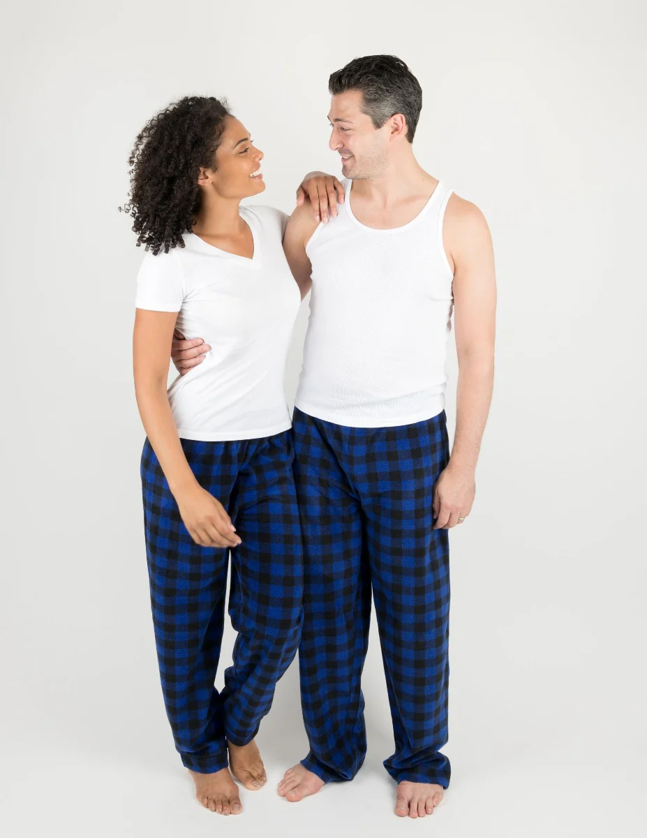 Women's Black & Navy Plaid Fleece Pants - Image 2