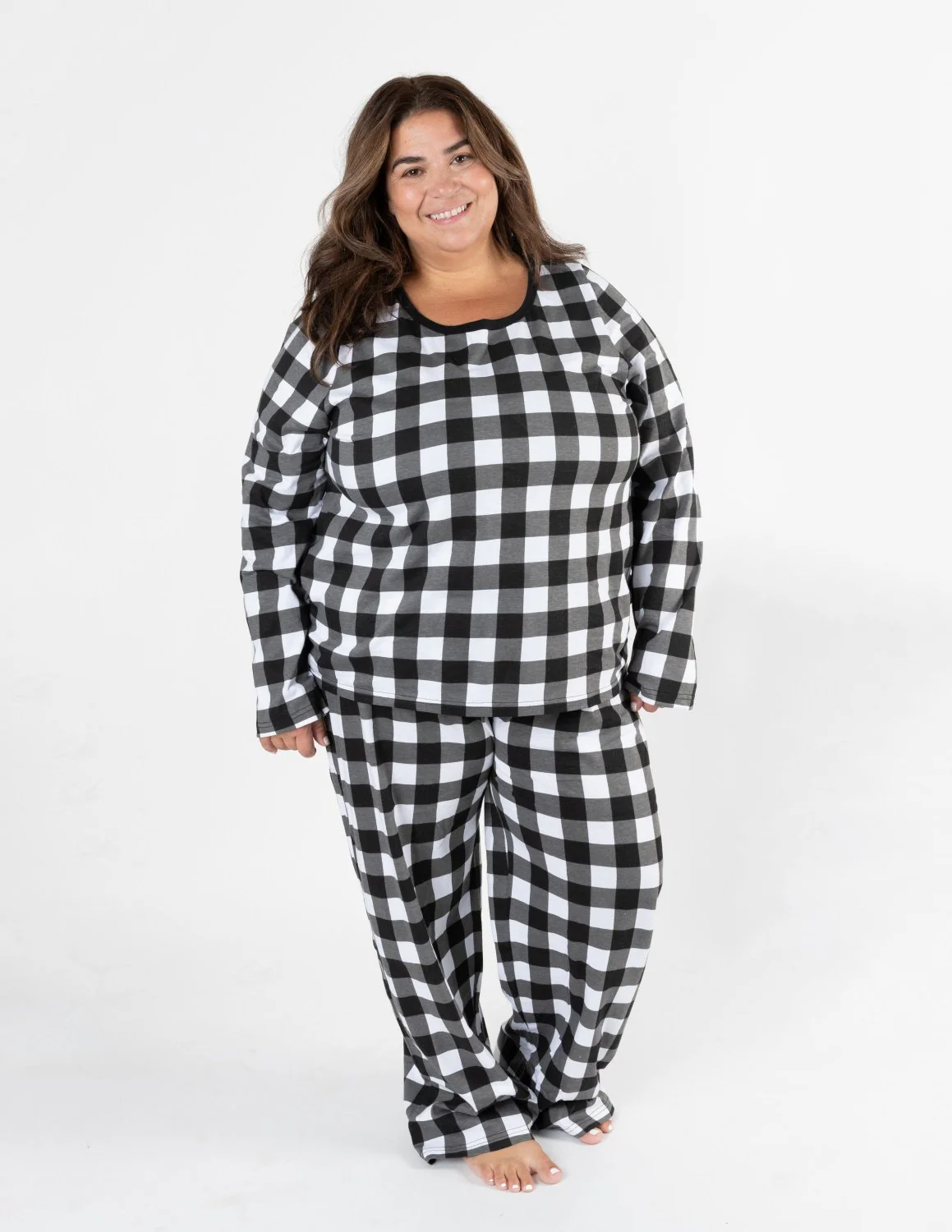 Women's Black & White Plaid Cotton Pajamas - Image 3