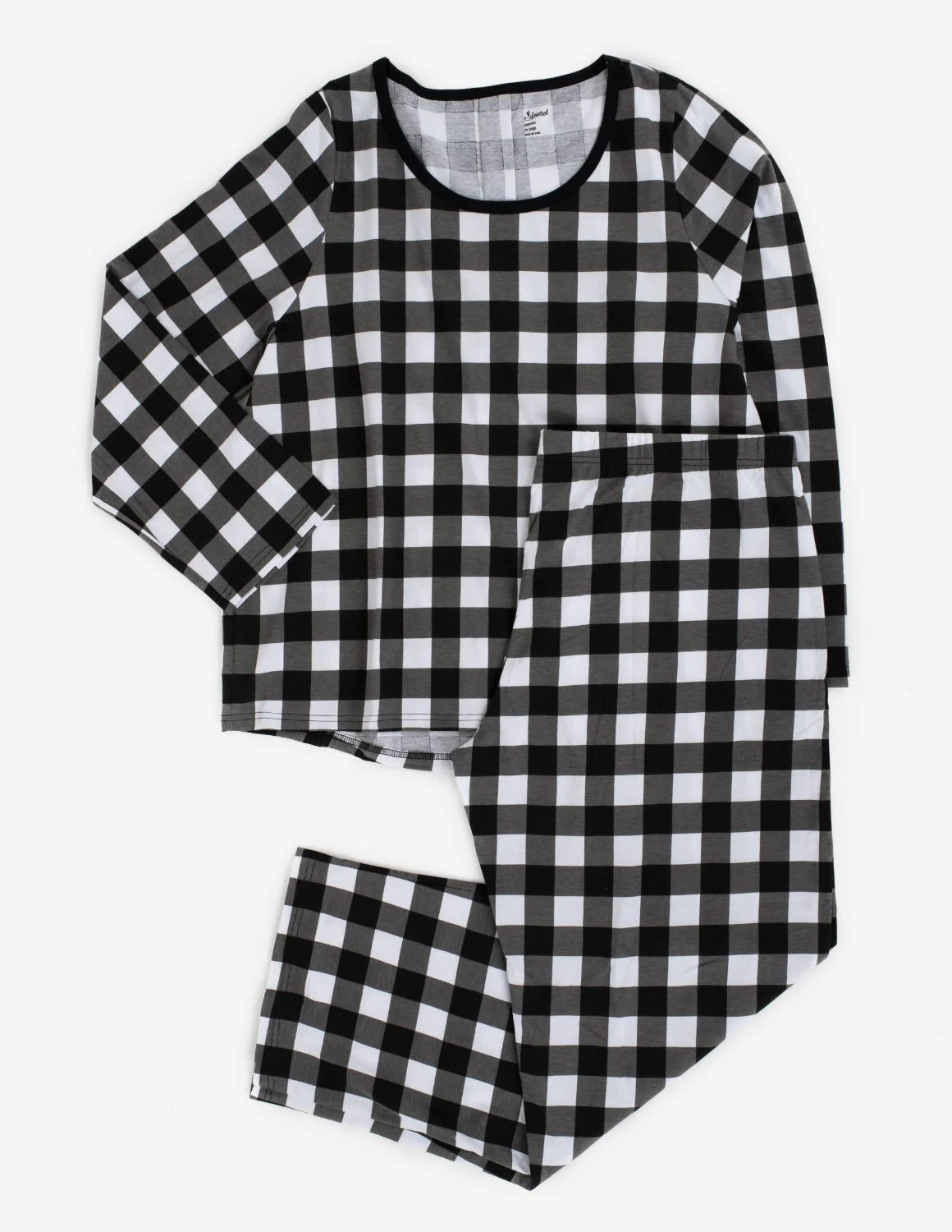 Women's Black & White Plaid Cotton Pajamas - Image 4