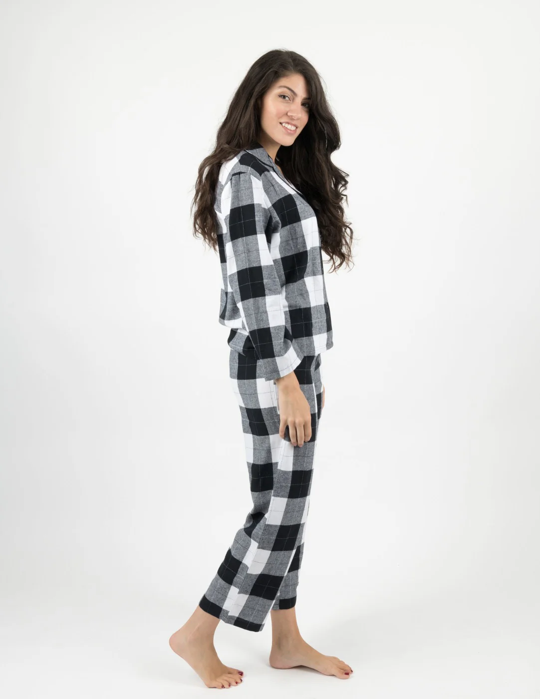 Women's Black & White Plaid Flannel Pajamas - Image 2