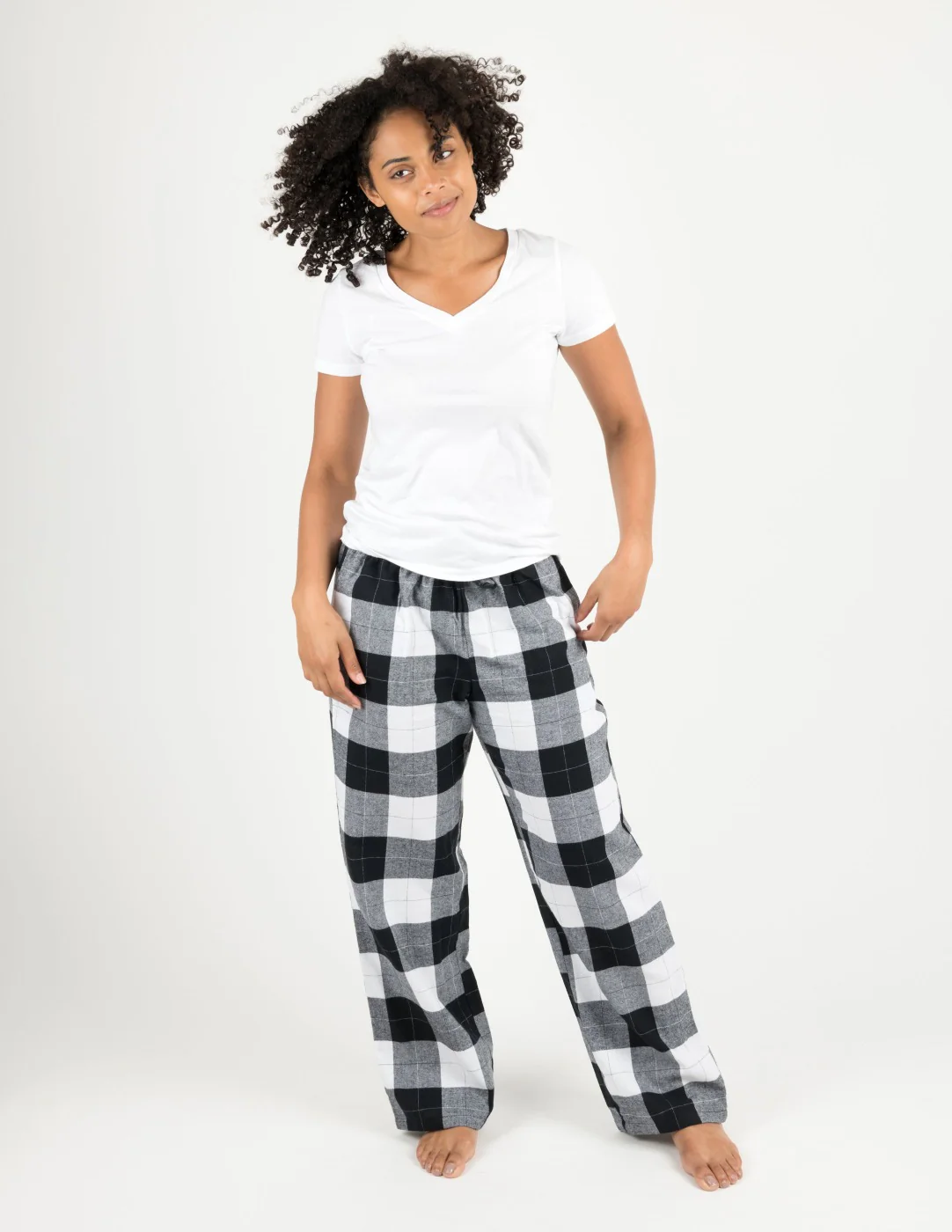 Women's Black & White Plaid Flannel Pants - Image 2