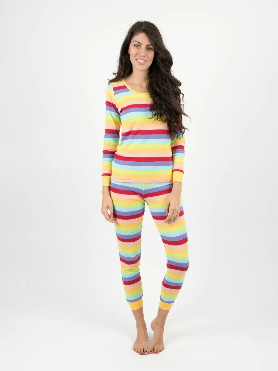 Women's Cotton Rainbow Stripes Pajamas - Image 3
