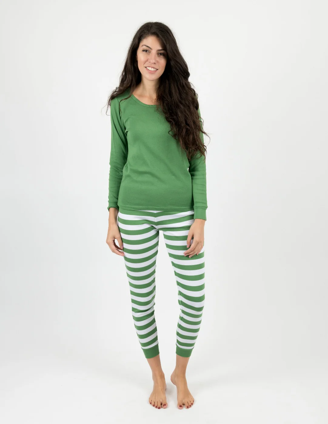 Women's Green Top & Stripes Pajamas - Image 2
