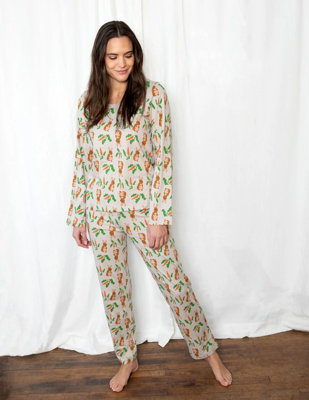Women's Loose Fit Beige Rabbit Pajamas - Image 2