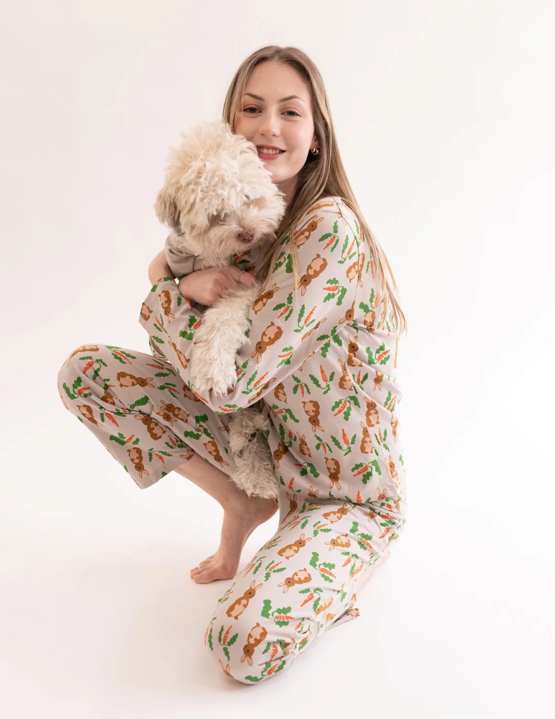 Women's Loose Fit Beige Rabbit Pajamas - Image 3