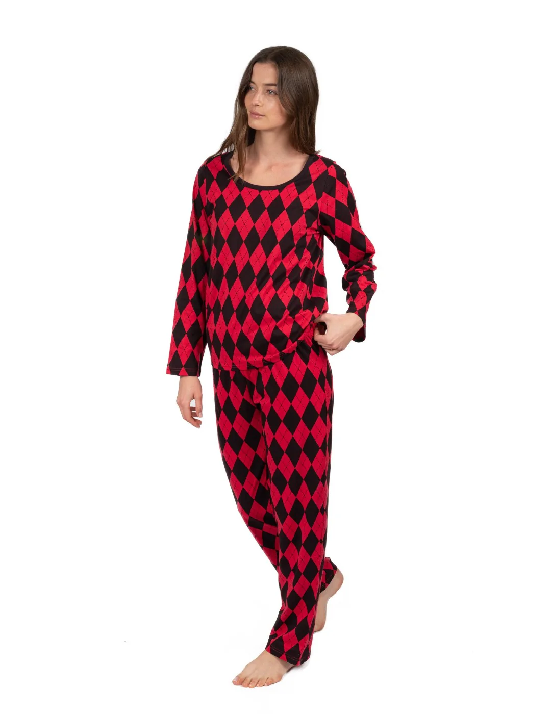 Women's Loose Fit Red & Black Argyle Pajamas - Image 2
