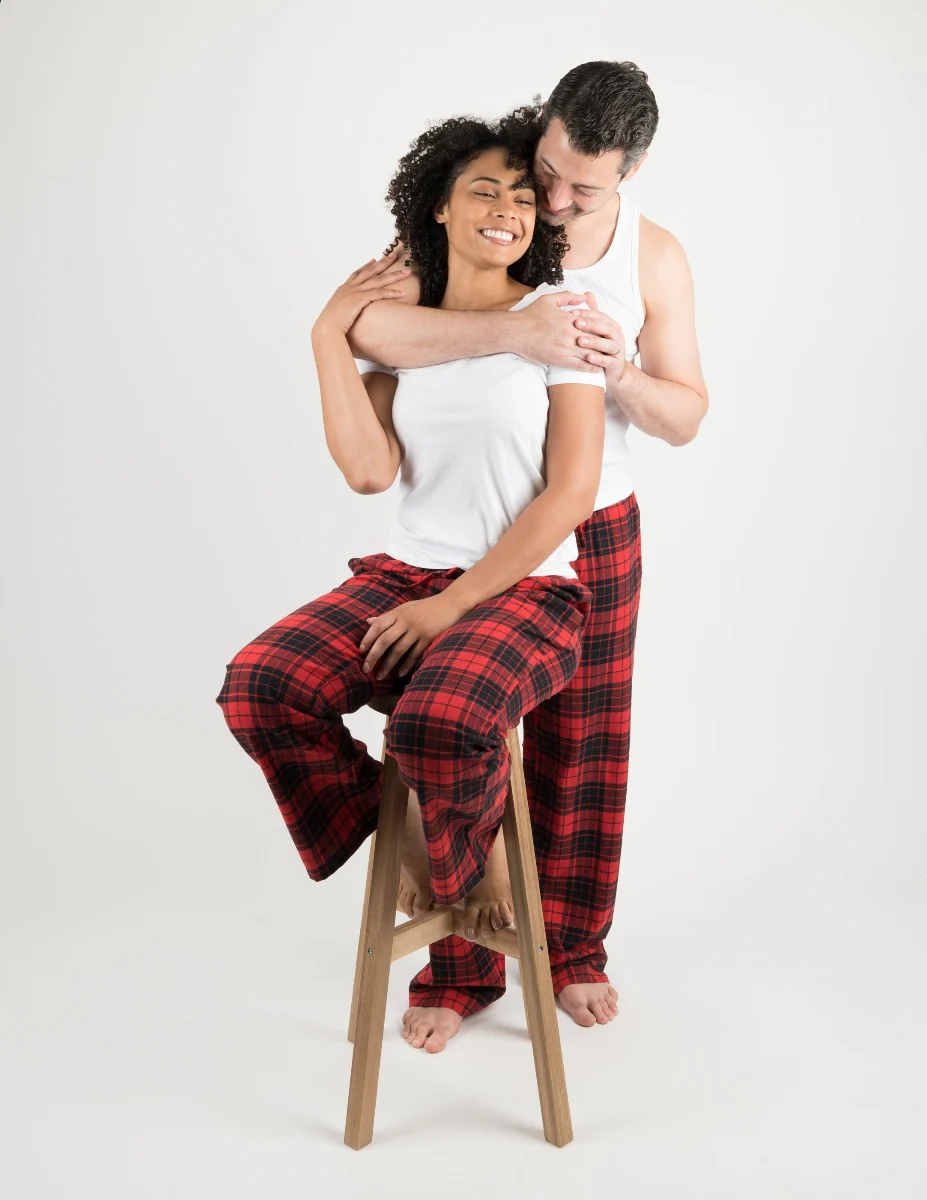 Women's Red & Black Plaid Flannel Pants - Image 2