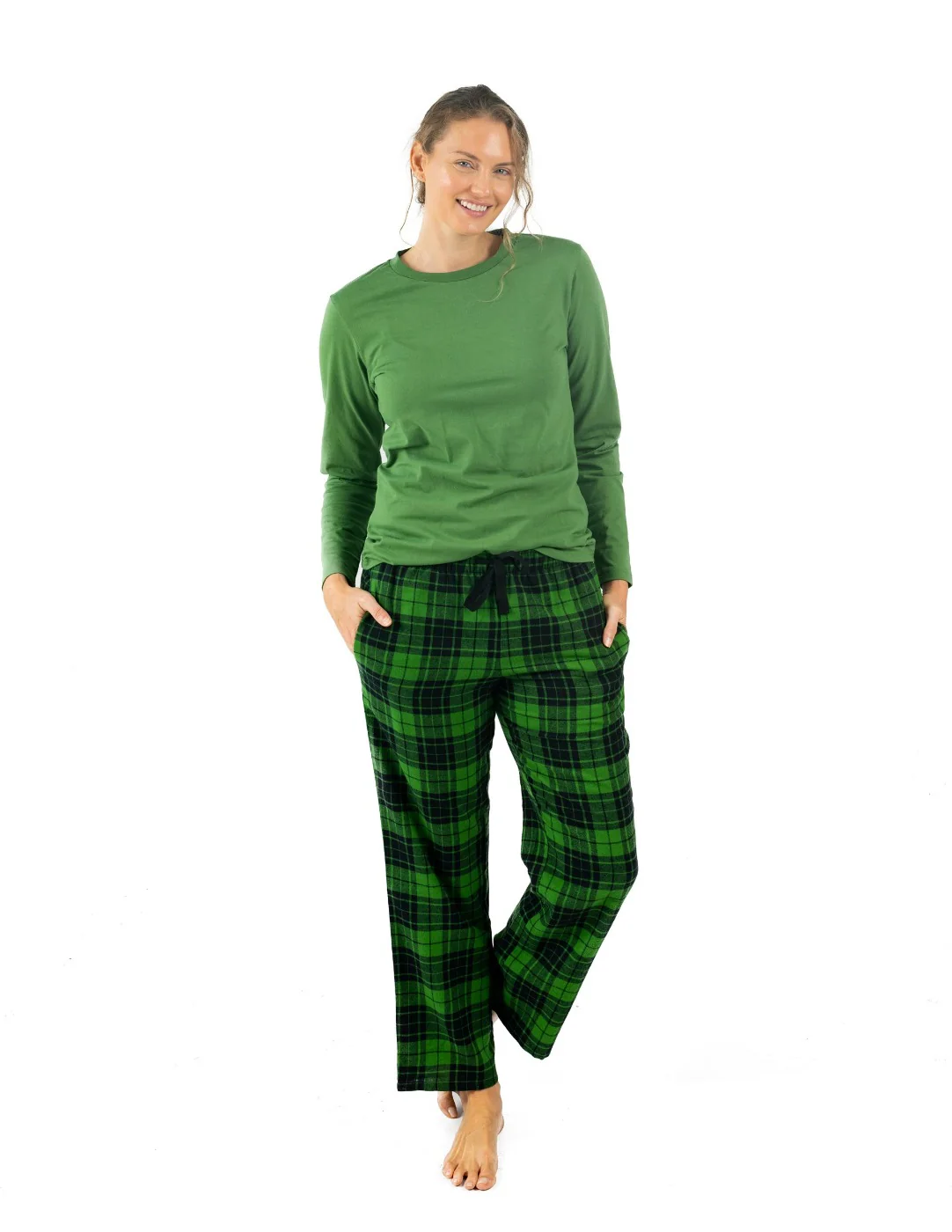 Women's Green & Black Plaid Flannel Pajama Set - Image 2