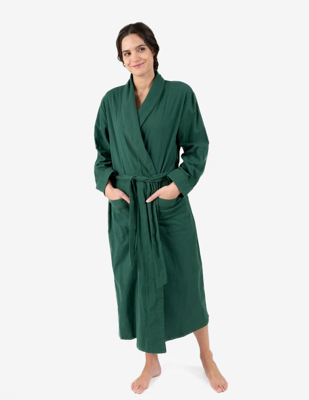 Women's Green Solid Color Flannel Robe - Image 3