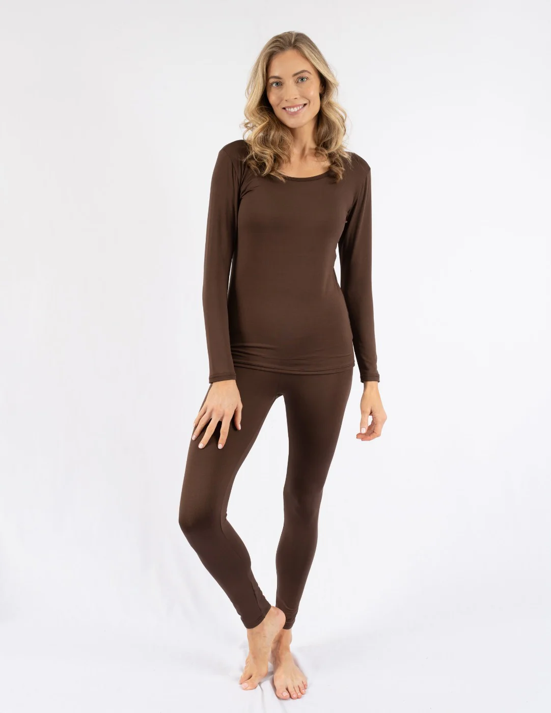 Women's Neutral Solid Color Thermal Pajamas - Image 6